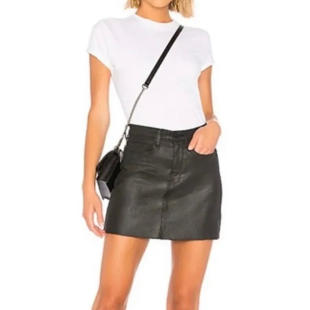 BLANK NYC Black Coated Frayed edge mini skirt